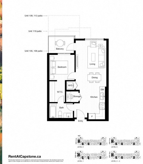 Floor plan for 1 bed, 1 bath, 612 sqft